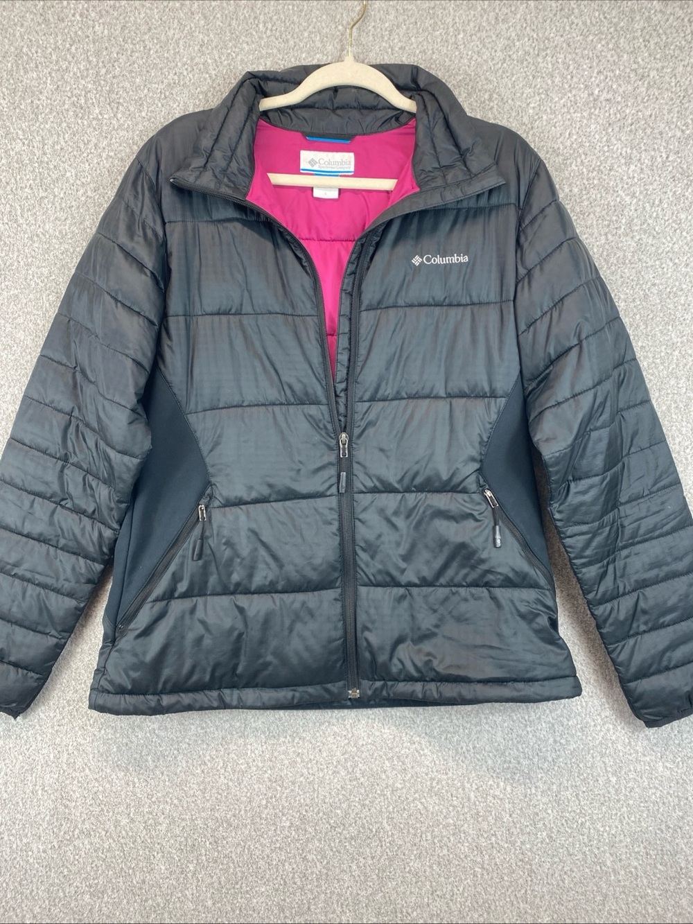 Columbia Womens Puffer Insulated Jacket Black Large Stretch Panels Ski Snow